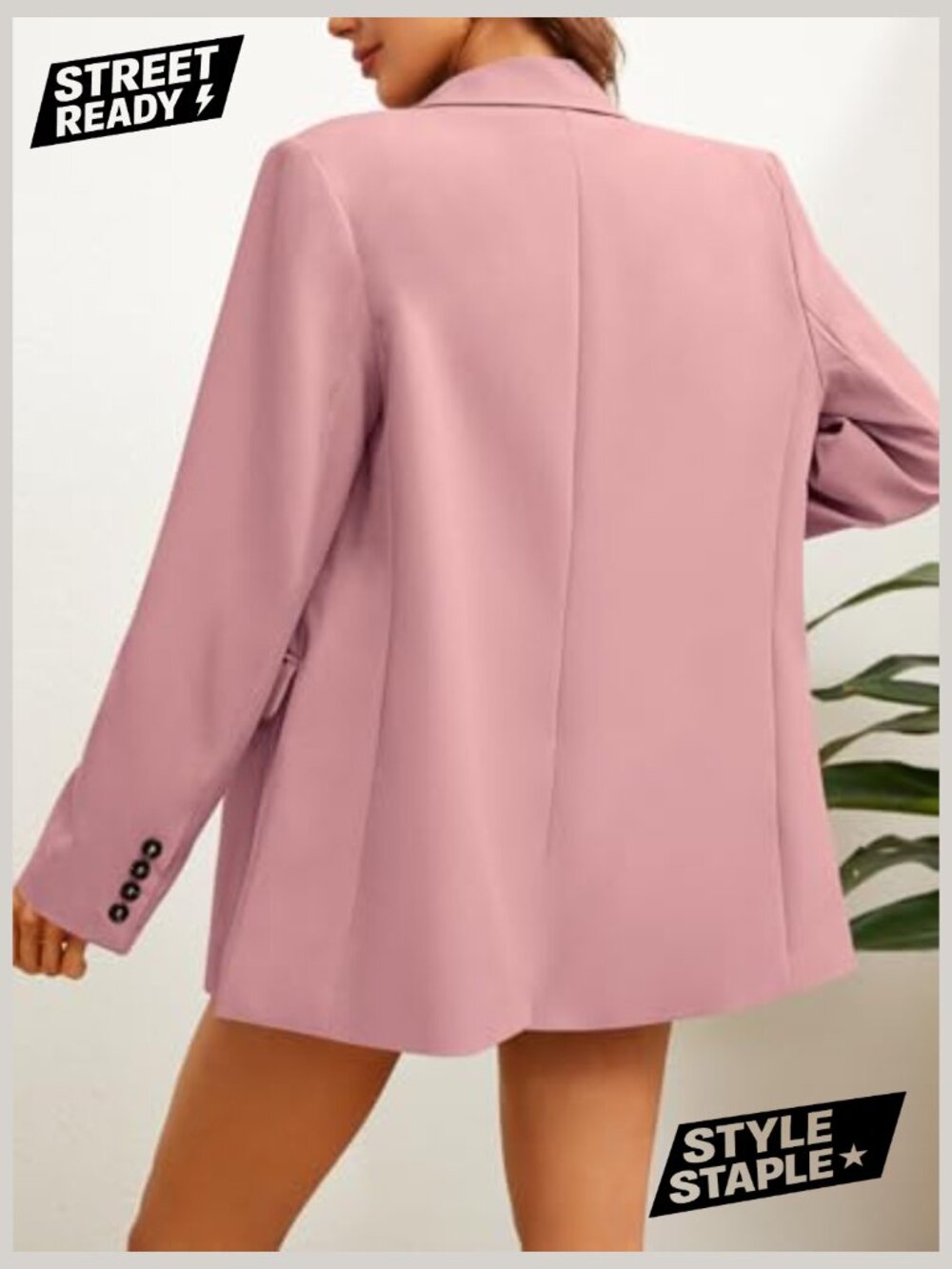 Women's Long Sleeve Lapel Oversized Button Blazer Suit Jacket Work Office - Picture 3 of 7
